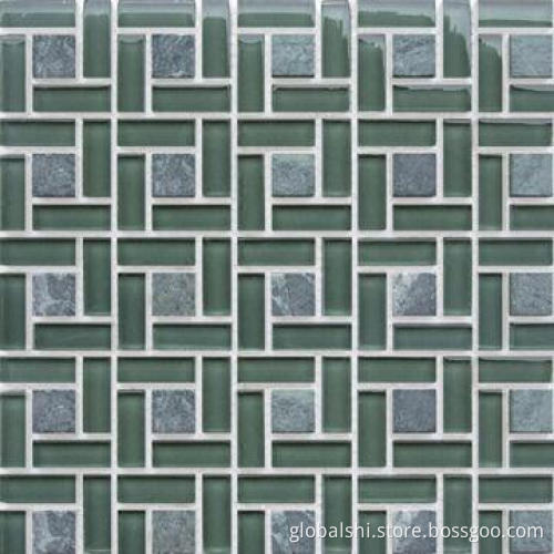 Crystal and Stone Glass Mosaic Tile, Glass Mix Natural Marble Stone, 4 Colors, 8, 6, 4mm Thickness